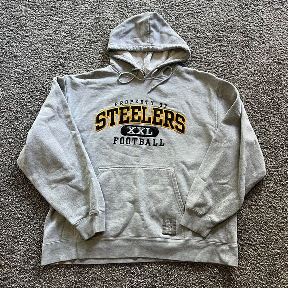 VTG Y2K Reebok Pittsburgh Steelers Hoodie Sweatshirt Gridiron Grey Mens XL - Picture 1 of 7